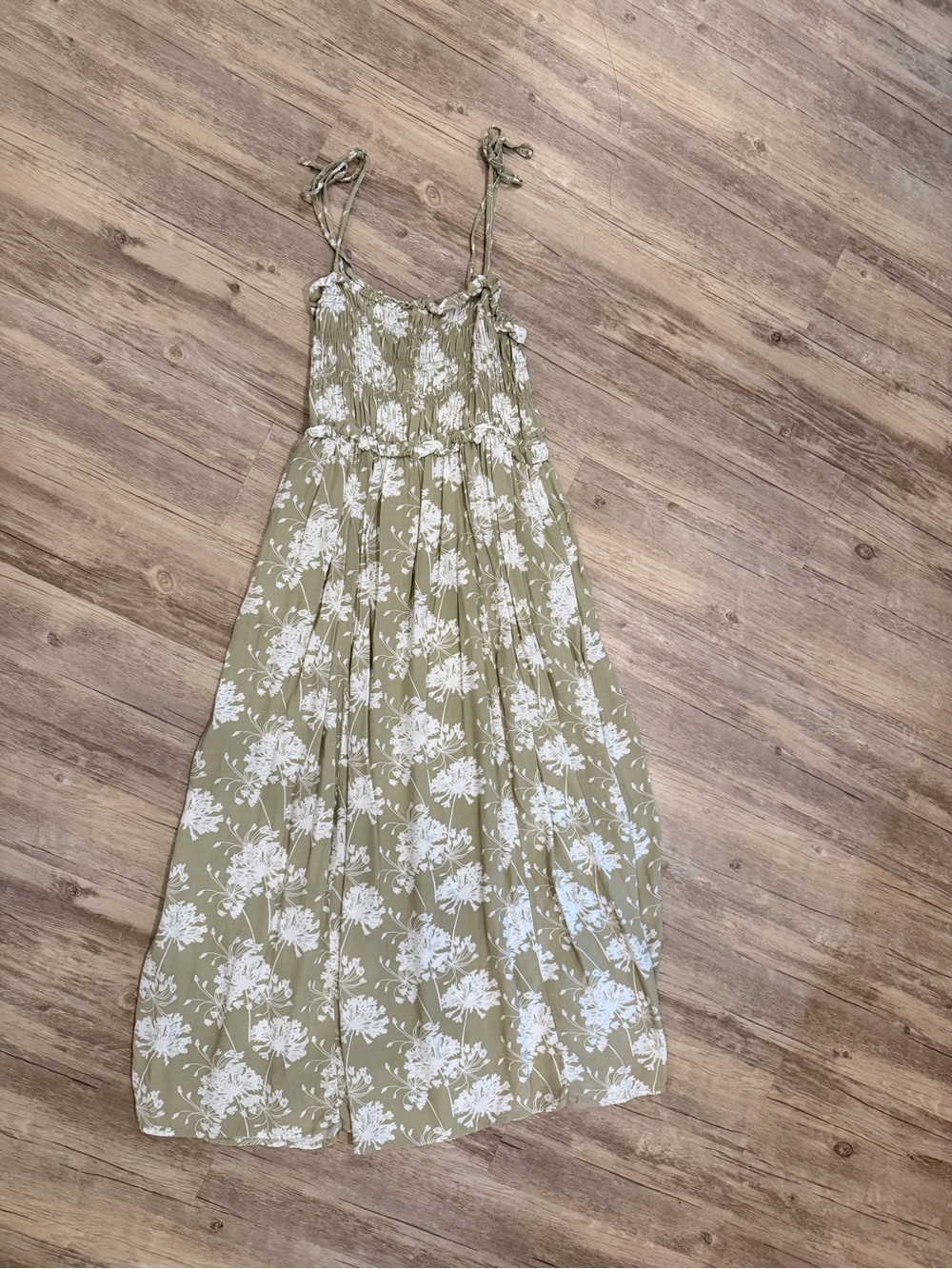 Olive Green Floral Tie-Strap Maxi Dress